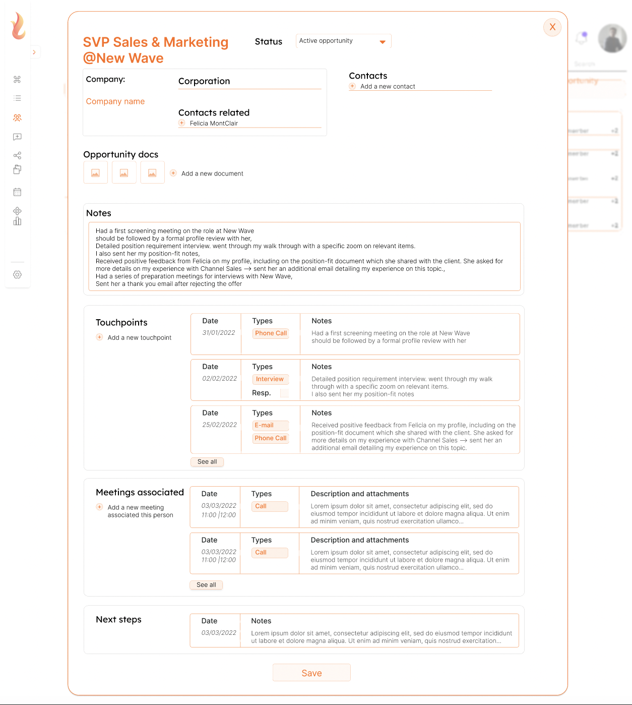 Interview preparation contact card